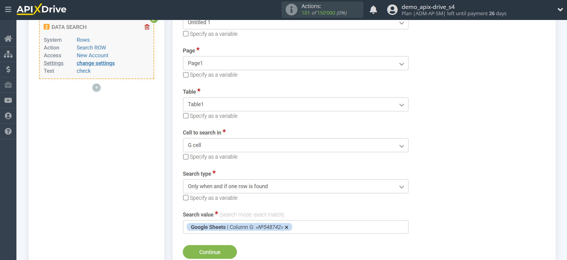 Setting up an Rows Item Search in Google Sheets | Assigning fields Setting up an Rows Item Search in Google Sheets | Assigning fields
