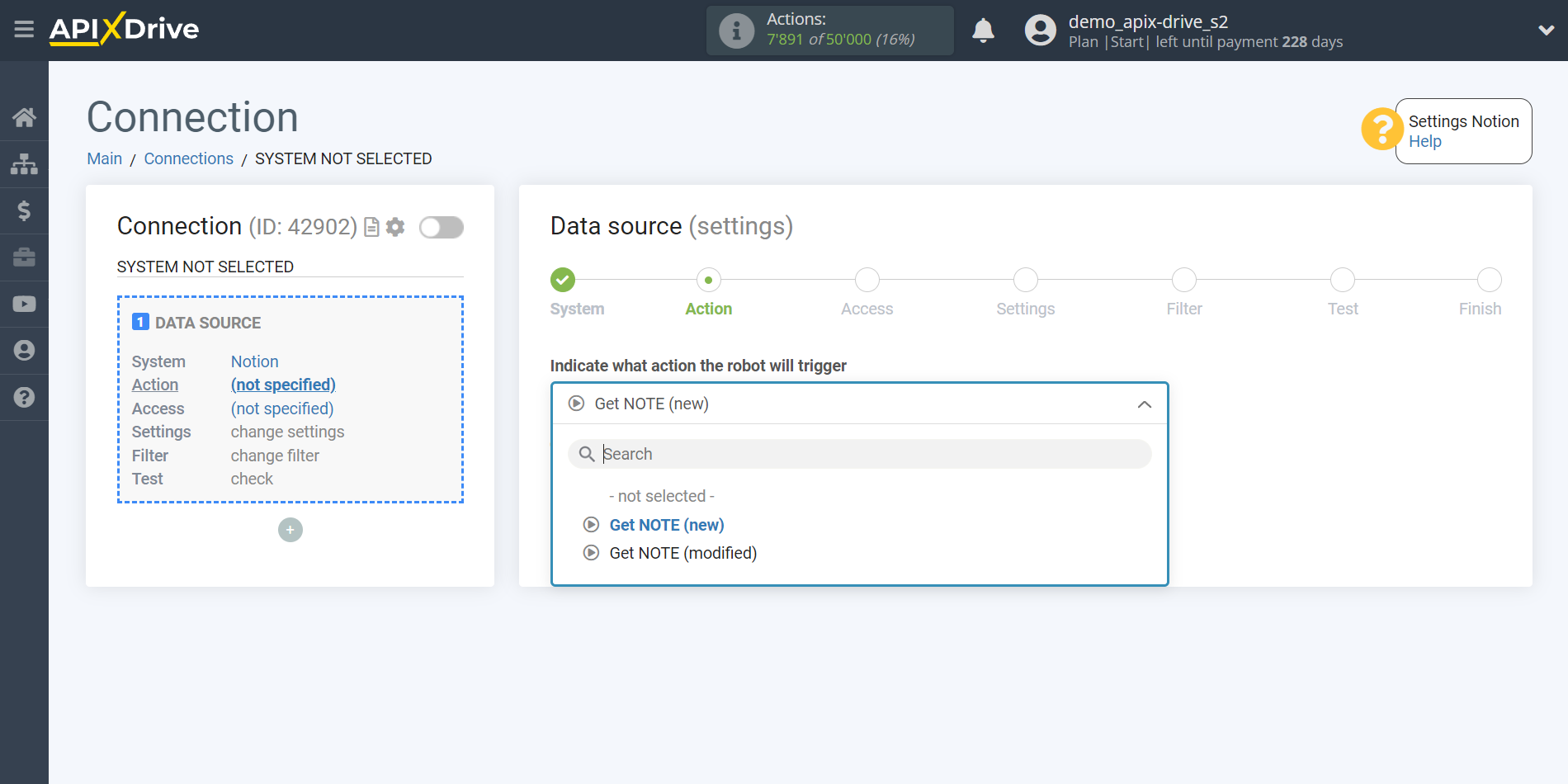 How to Connect Notion as Data Source | Action selection