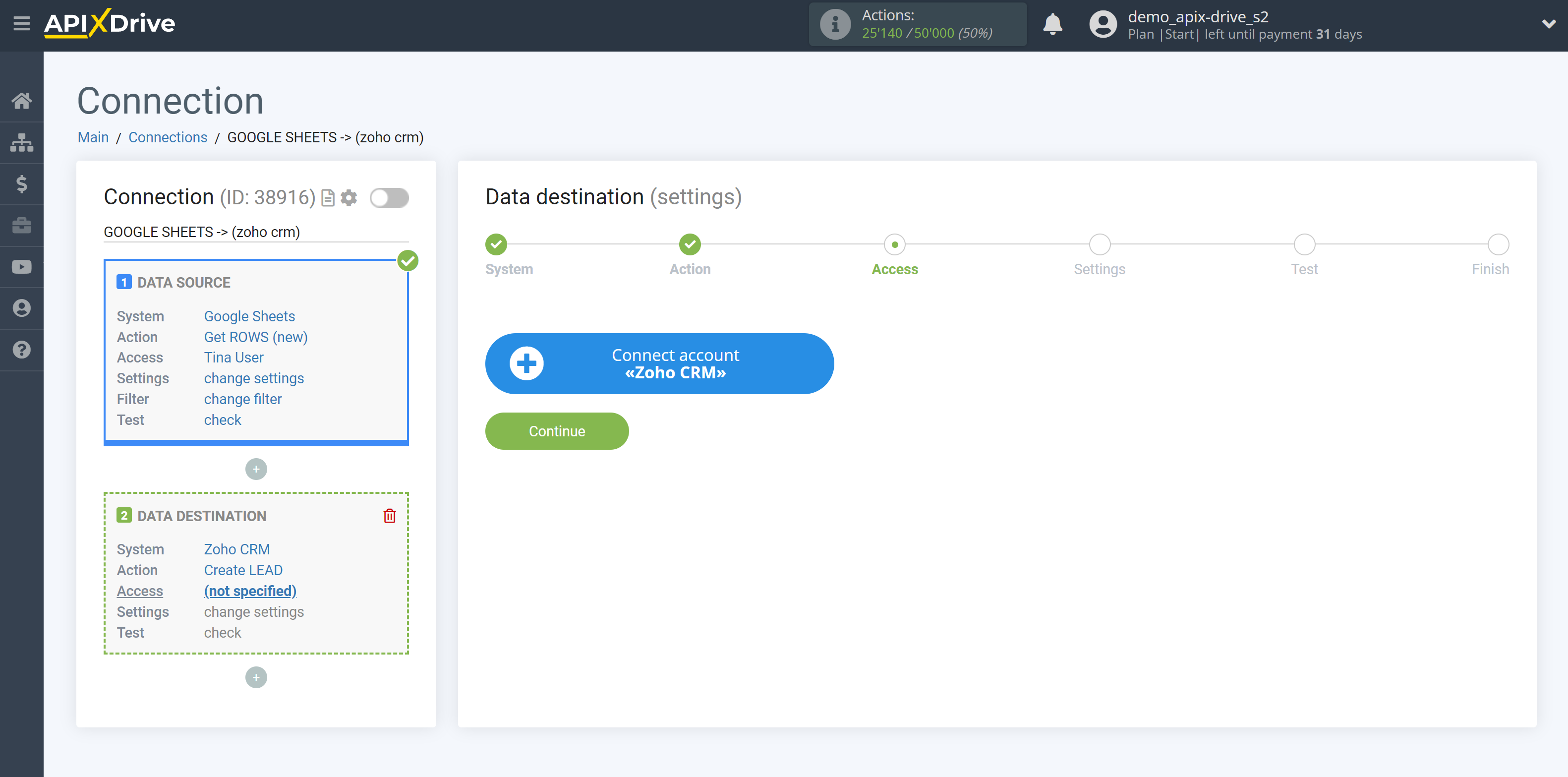 How to Connect Zoho CRM as Data Destination |&nbsp;Account connection