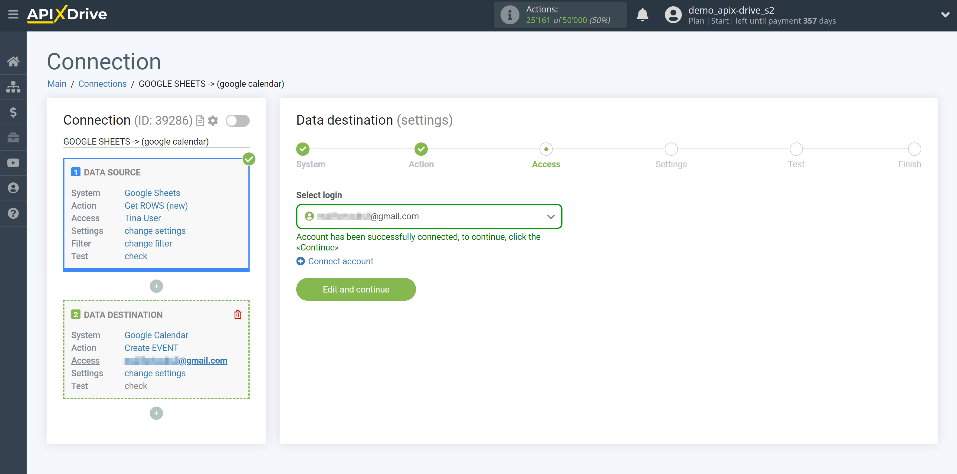 How to Connect Google Calendar as Data Destination |&nbsp;Account selection