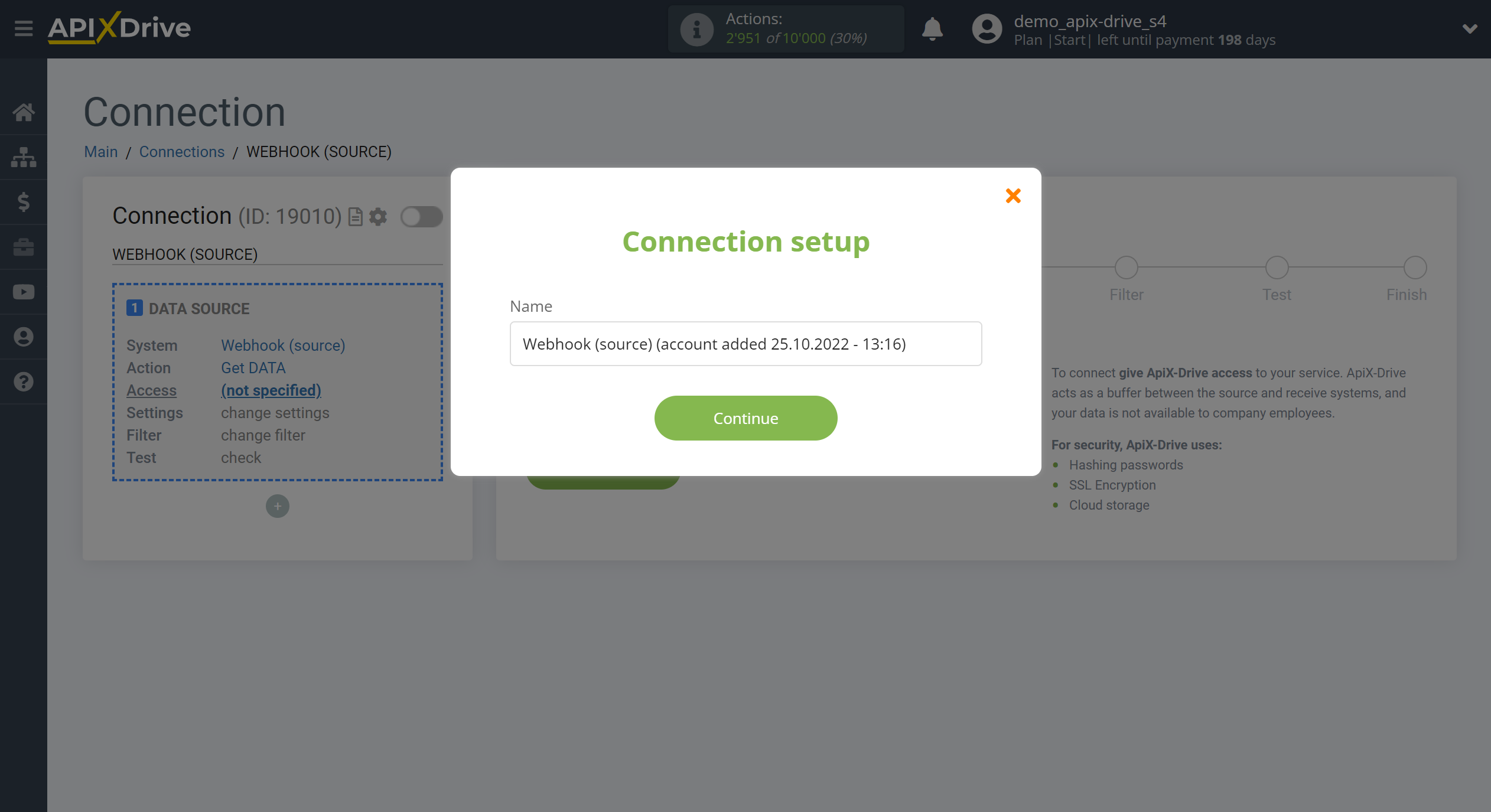 How to Connect Webhooks as Data Source | Saving an account