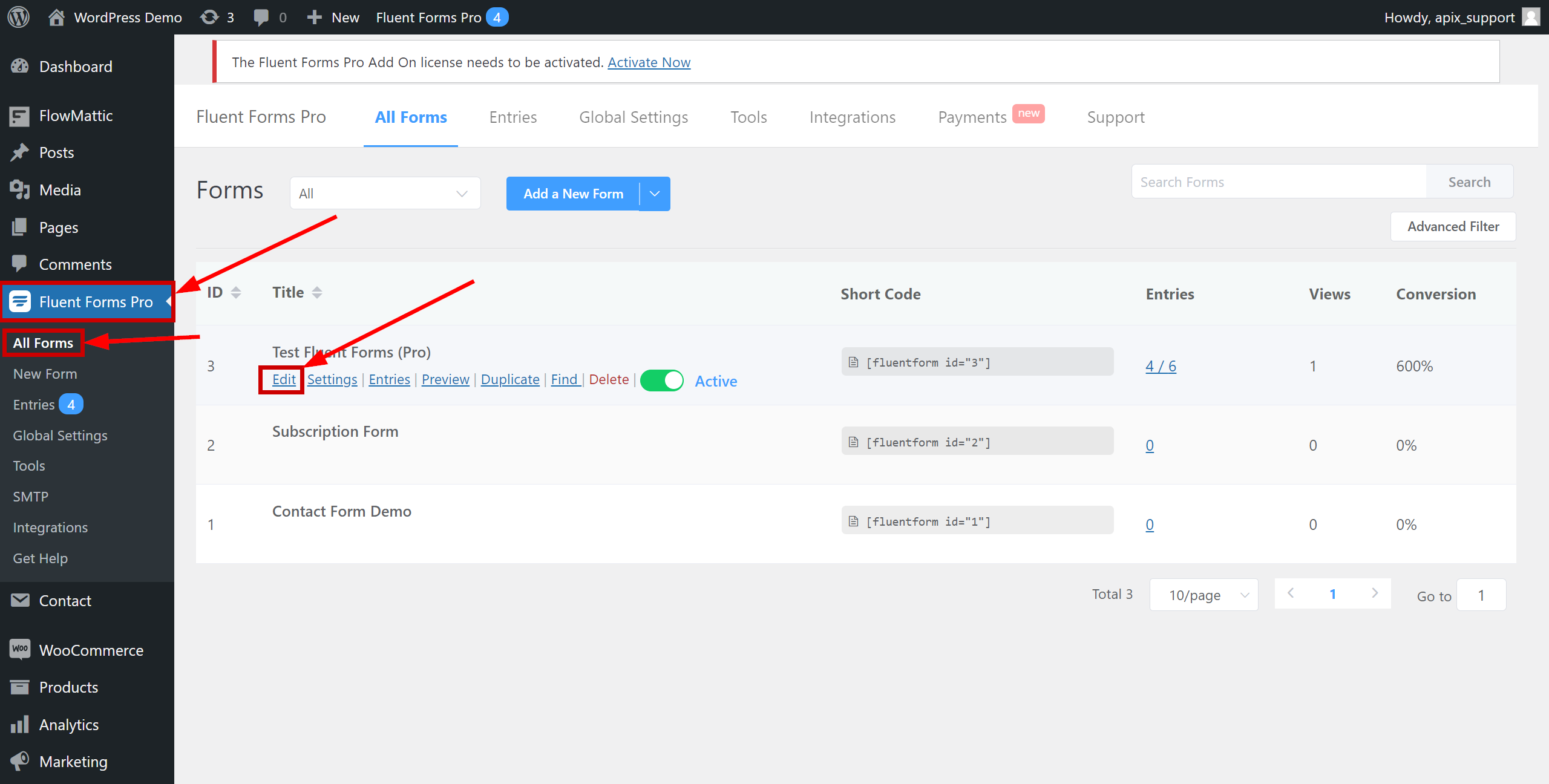 How to Connect Fluent Forms Pro as Data Source | Go to settings