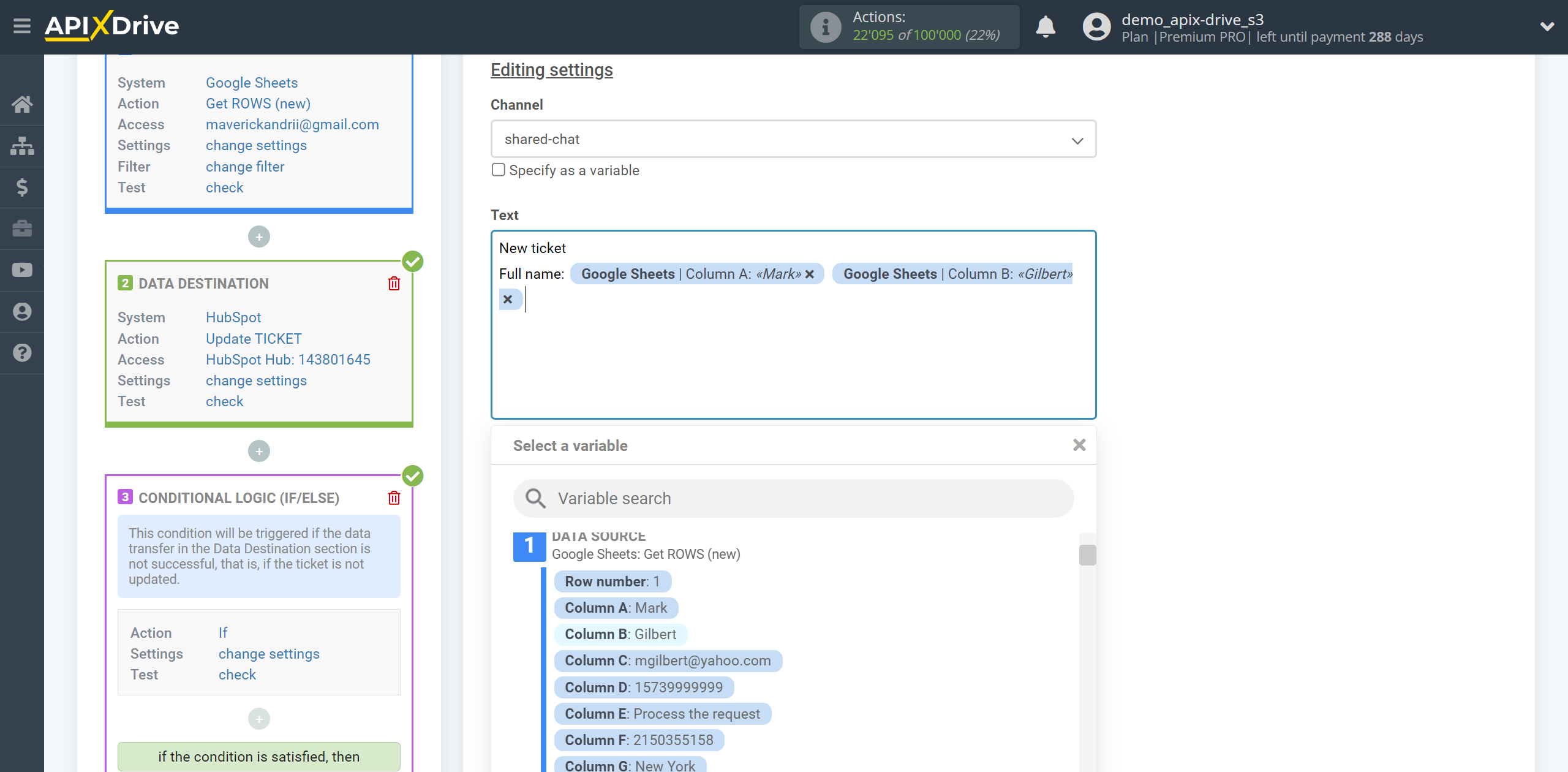 How to setup HubSpot Update Ticket / Create Ticket | Formation of a message