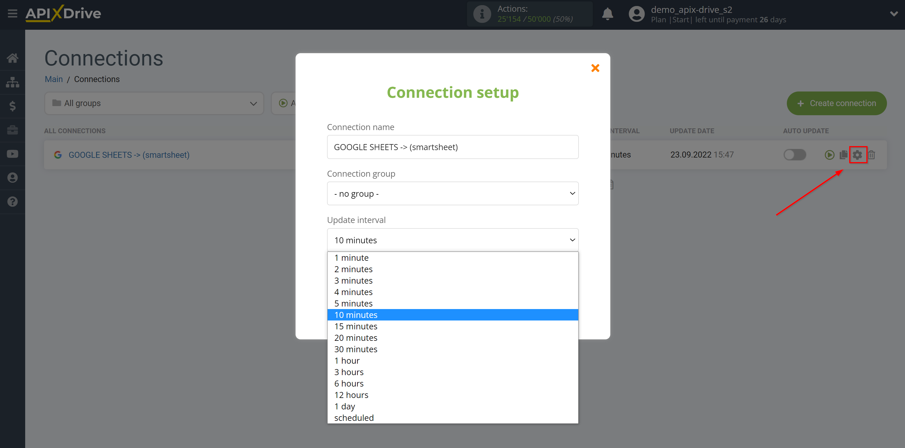 How to Connect Smartsheet as Data Destination | Update interval