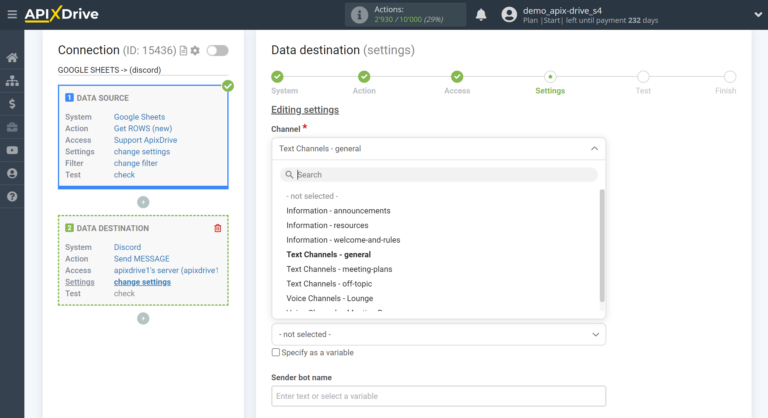 How to Connect Discord as Data Destination | Channel selection