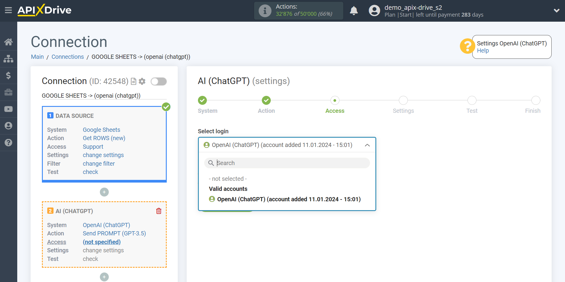 Setting up generate content with OpenAI (ChatGPT) | Account selection