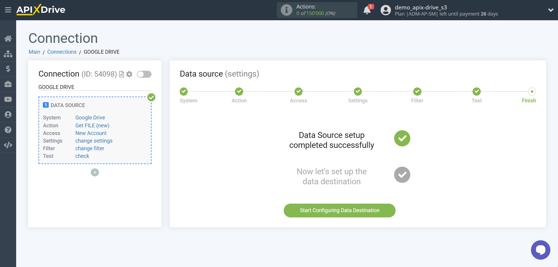 How to Connect Google Drive as Data Source | Go to the Data Destination setup
