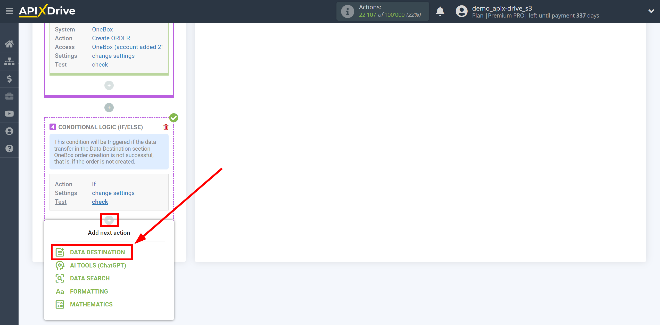 How to setup OneBox Change Order / Create Order | Start setting up Slack Data Destination inside the Logic section