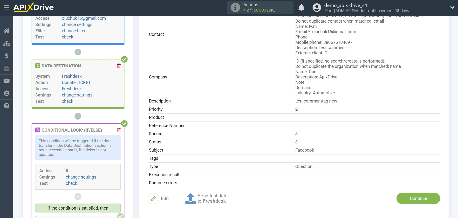 How to setup Freshdesk Update Ticket / Create Ticket | Test data