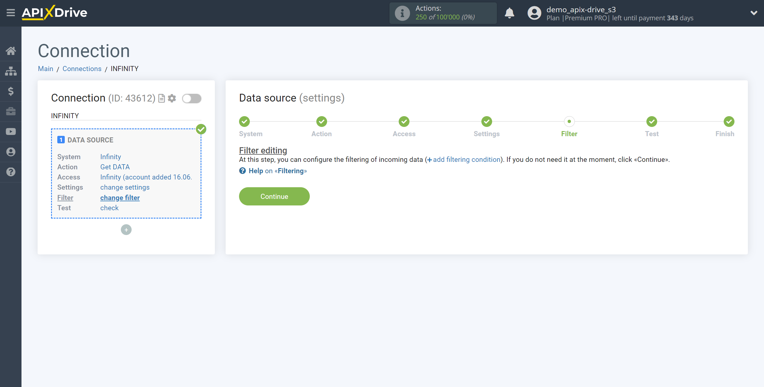 How to Connect Infinity as Data Source | Data Filter