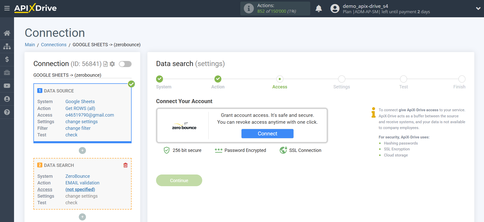 Setting up an ZeroBounce Item Search in Google Sheets | Connecting account Setting up an ZeroBounce Item Search in Google Sheets | Connecting account