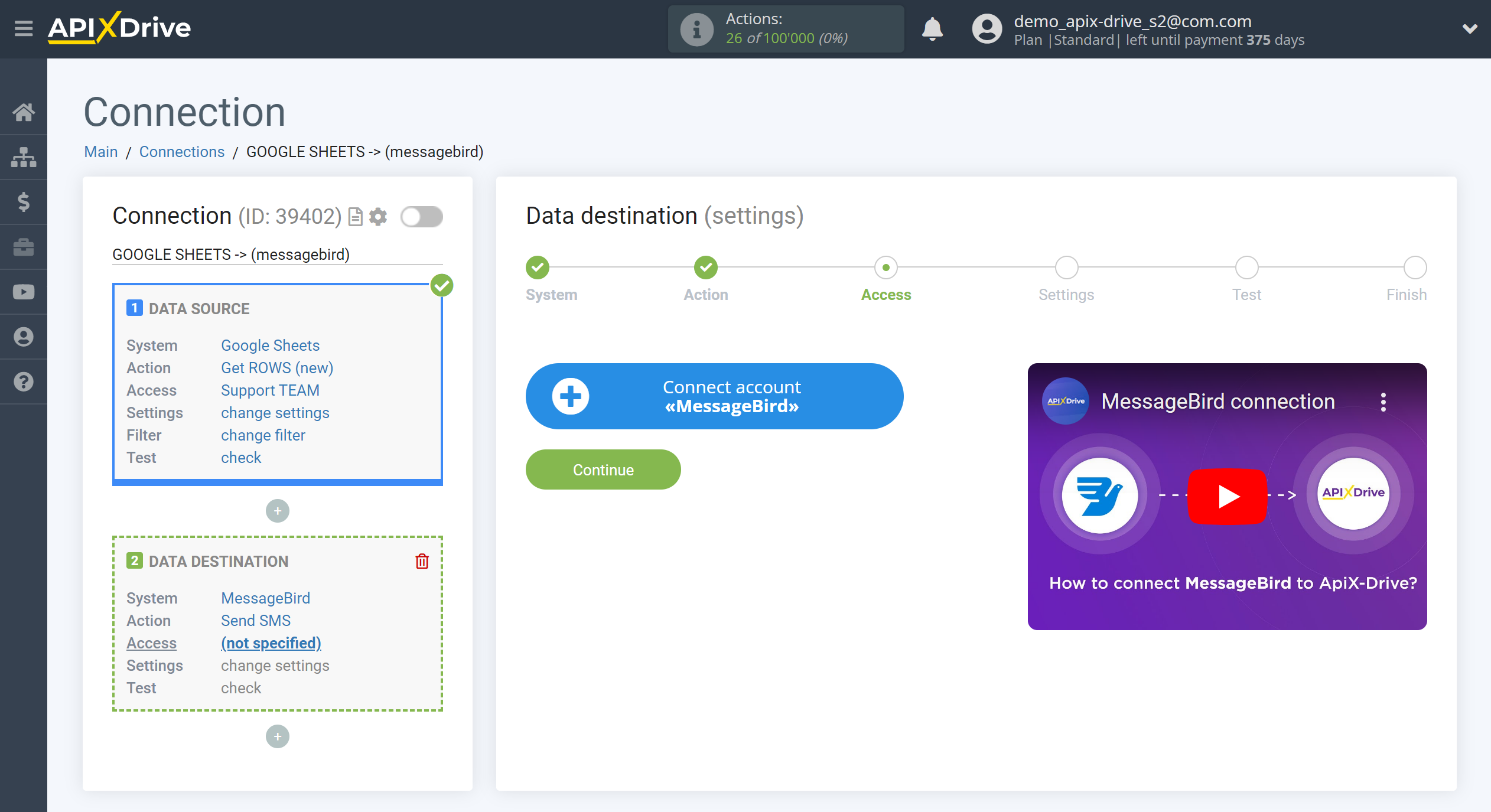 How to Connect MessageBird as Data Destination | Account connection