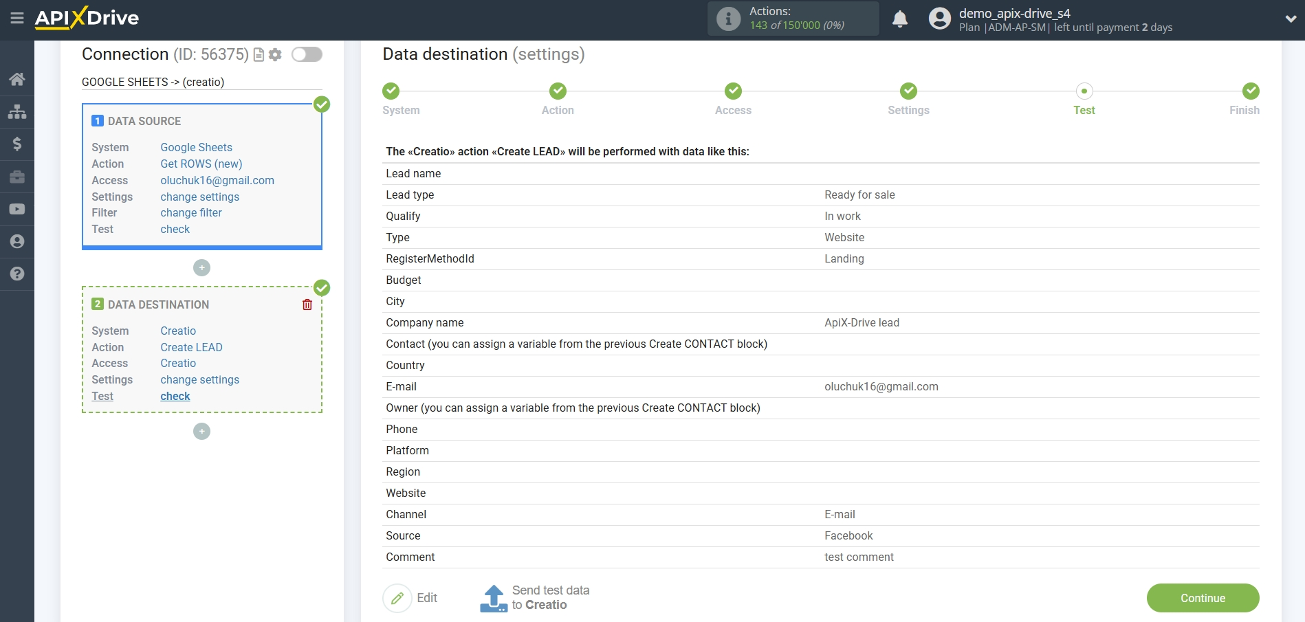 How to Connect Creatio  as Data Destination | Data Test How to Connect Creatio  as Data Destination | Data Test