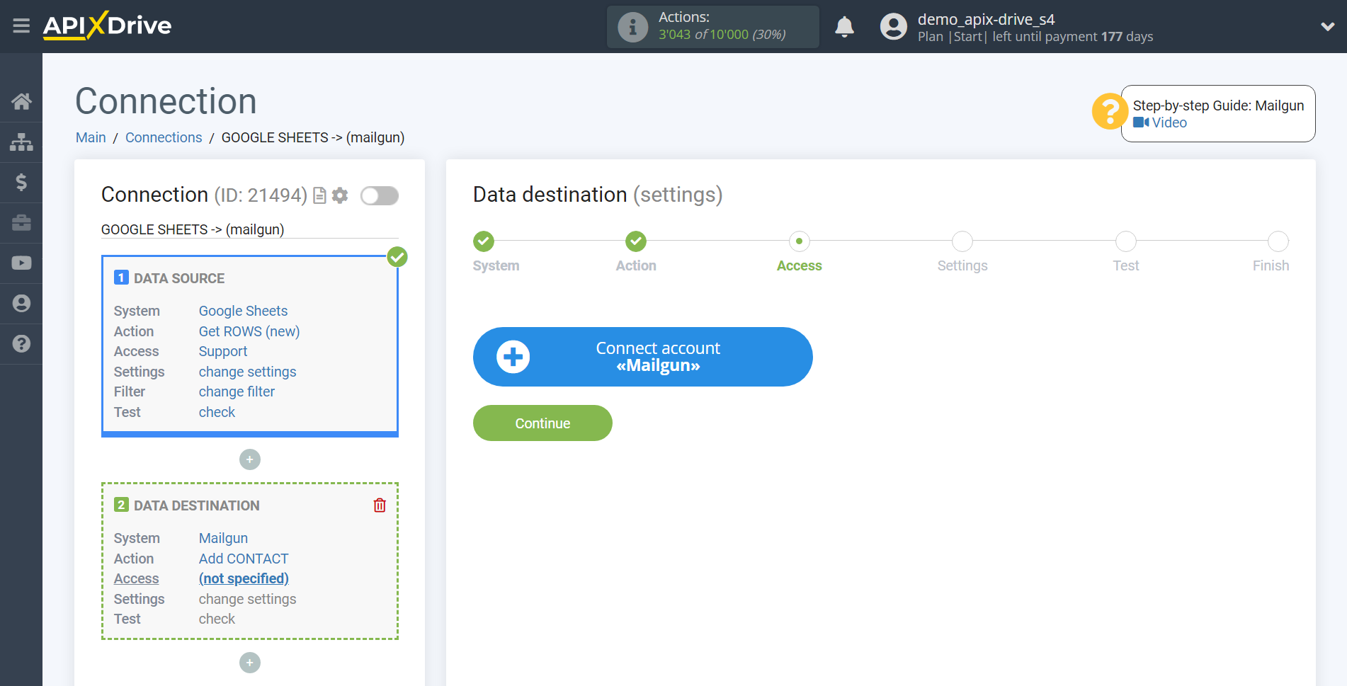 How to Connect Mailgun as Data Destination | Account connection