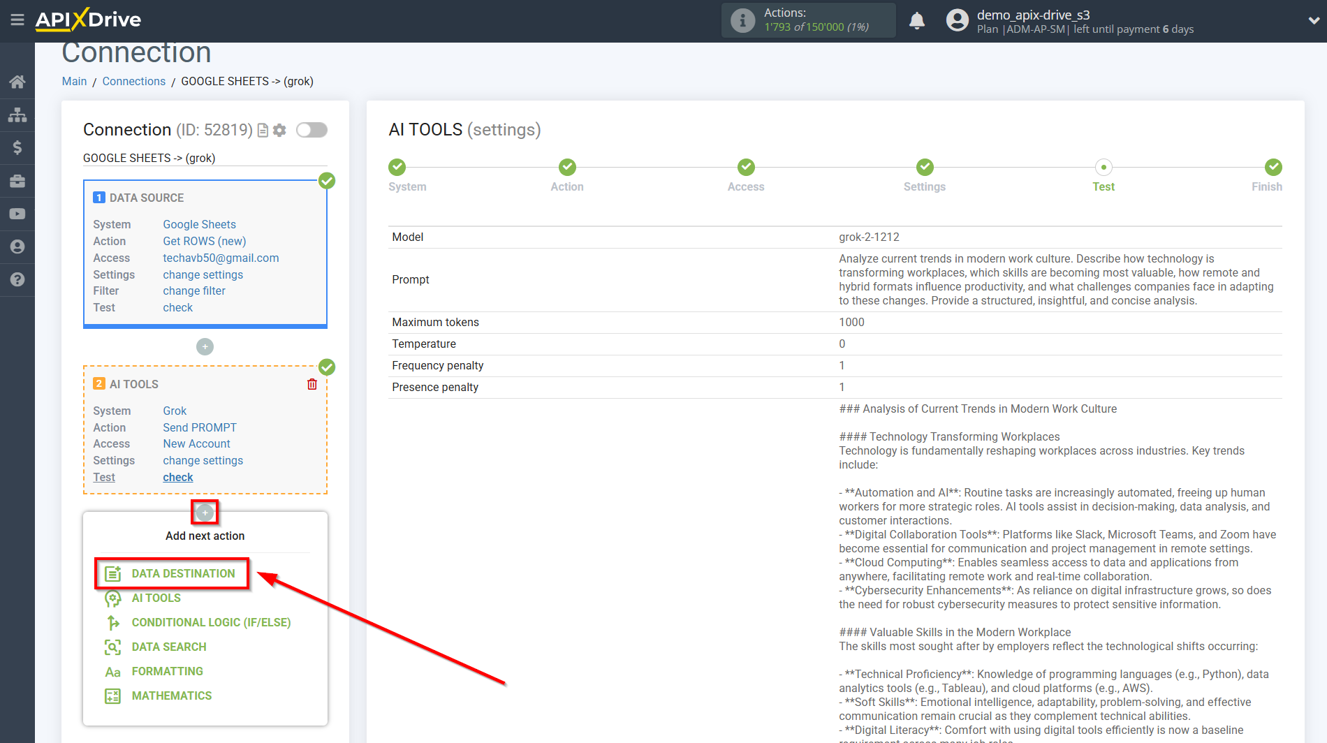 Setting up Grok in Google Sheets | System selection