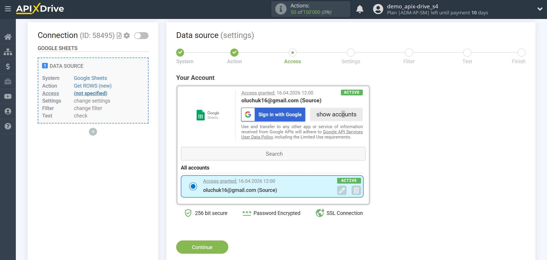 Setting up Anthropic in Google Sheets | Account selection