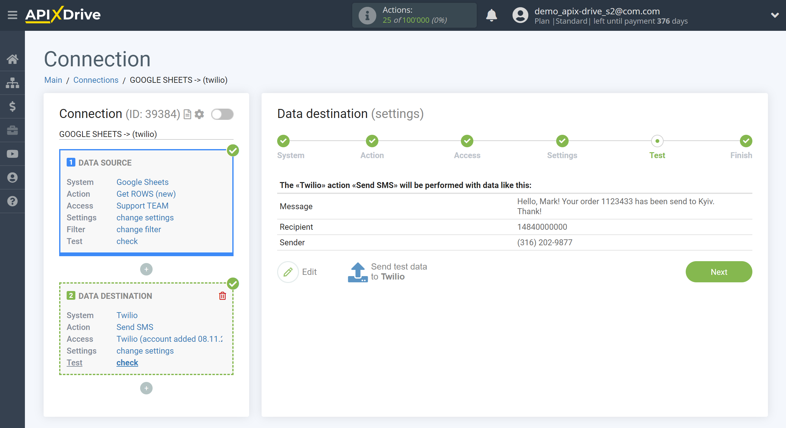 How to Connect Twilio as Data Destination | Test data