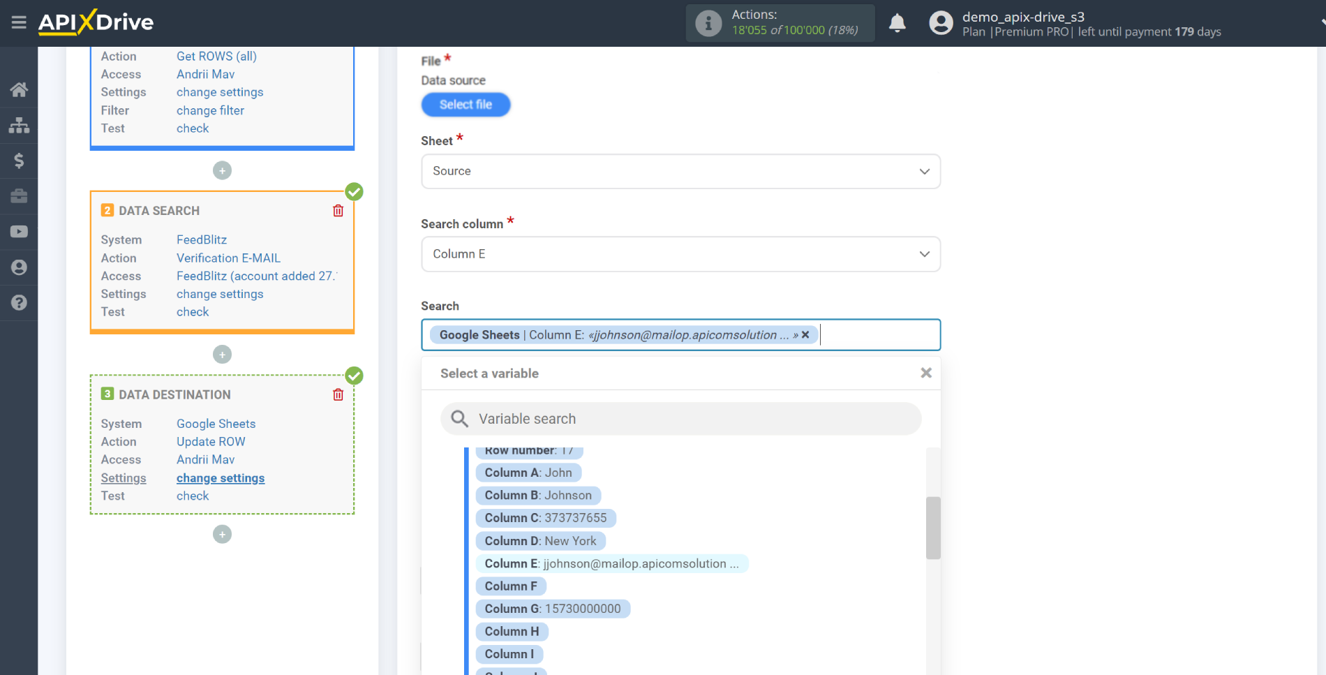 Setting Search to Verification E-MAIL FeedBlitz in Google Sheets | Assigning fields