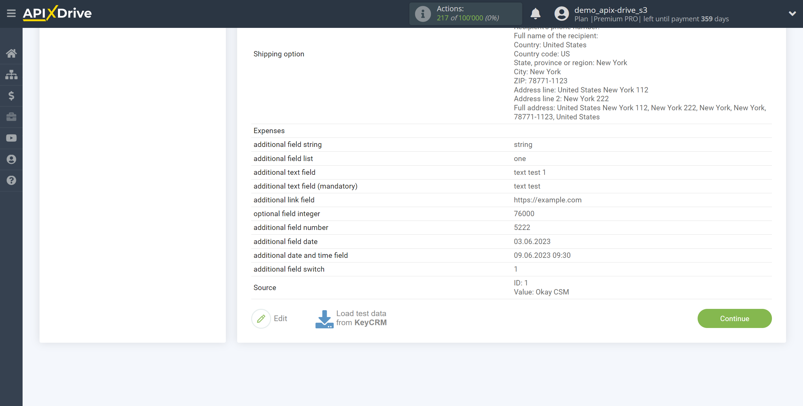 How to Connect KeyCRM as Data Source | Test data