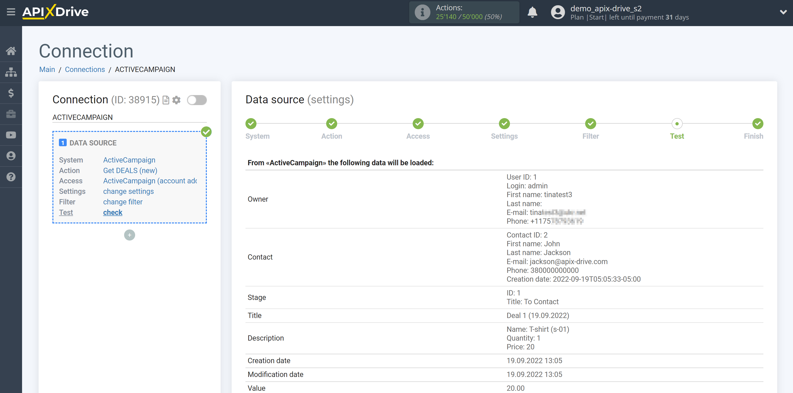 How to Connect ActiveCampaign as Data Source | Data Test