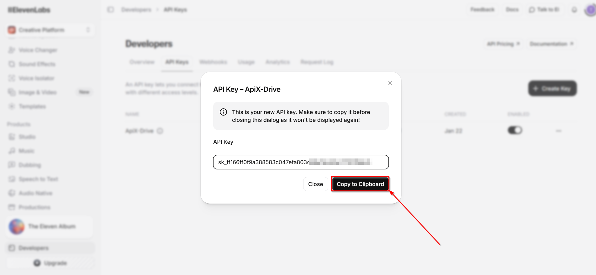 How to Connect Elevenlabs as Data Search | Copying the API Key