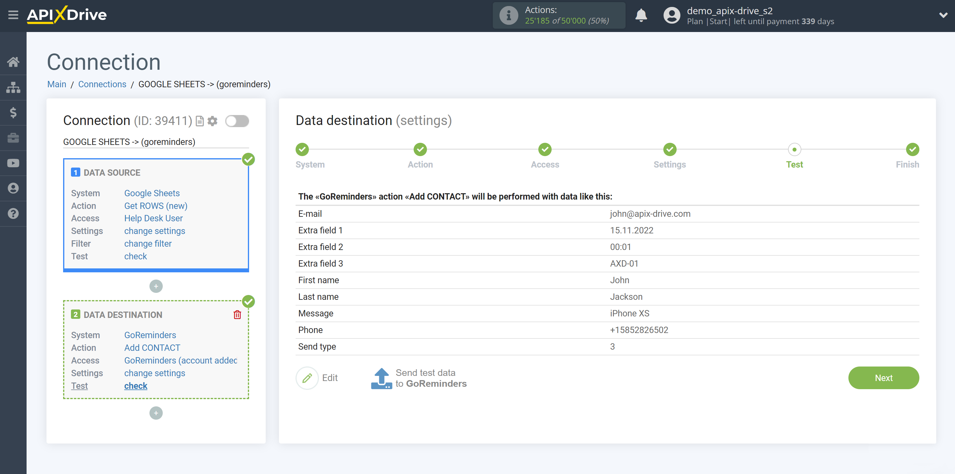 &nbsp;How to Connect GoReminders as Data Destination | Data Test