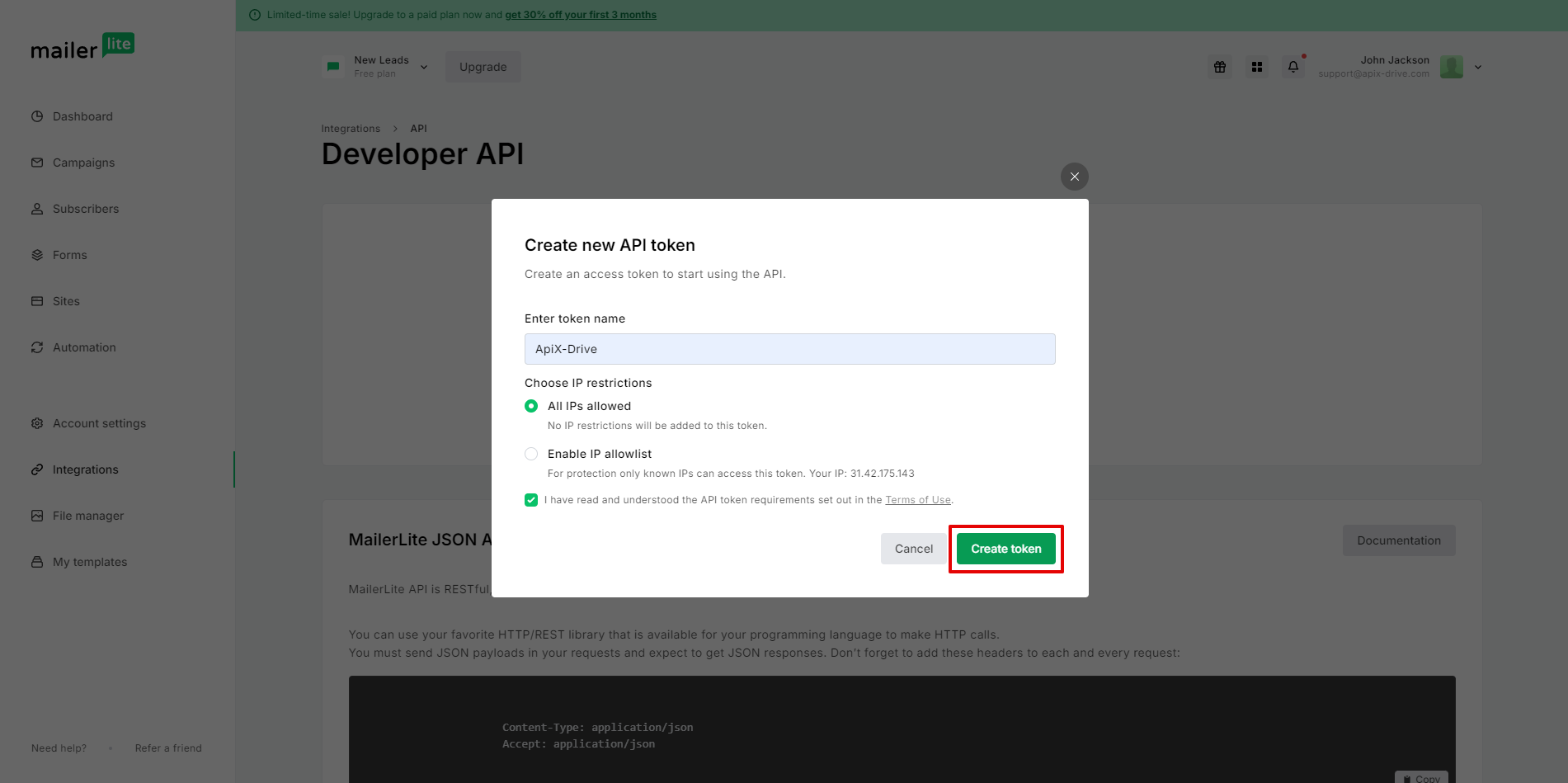 How to Connect MailerLite as Data Source | Connecting account