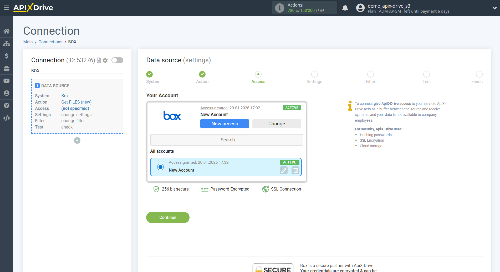 How to Connect Box as Data Source | Account selection