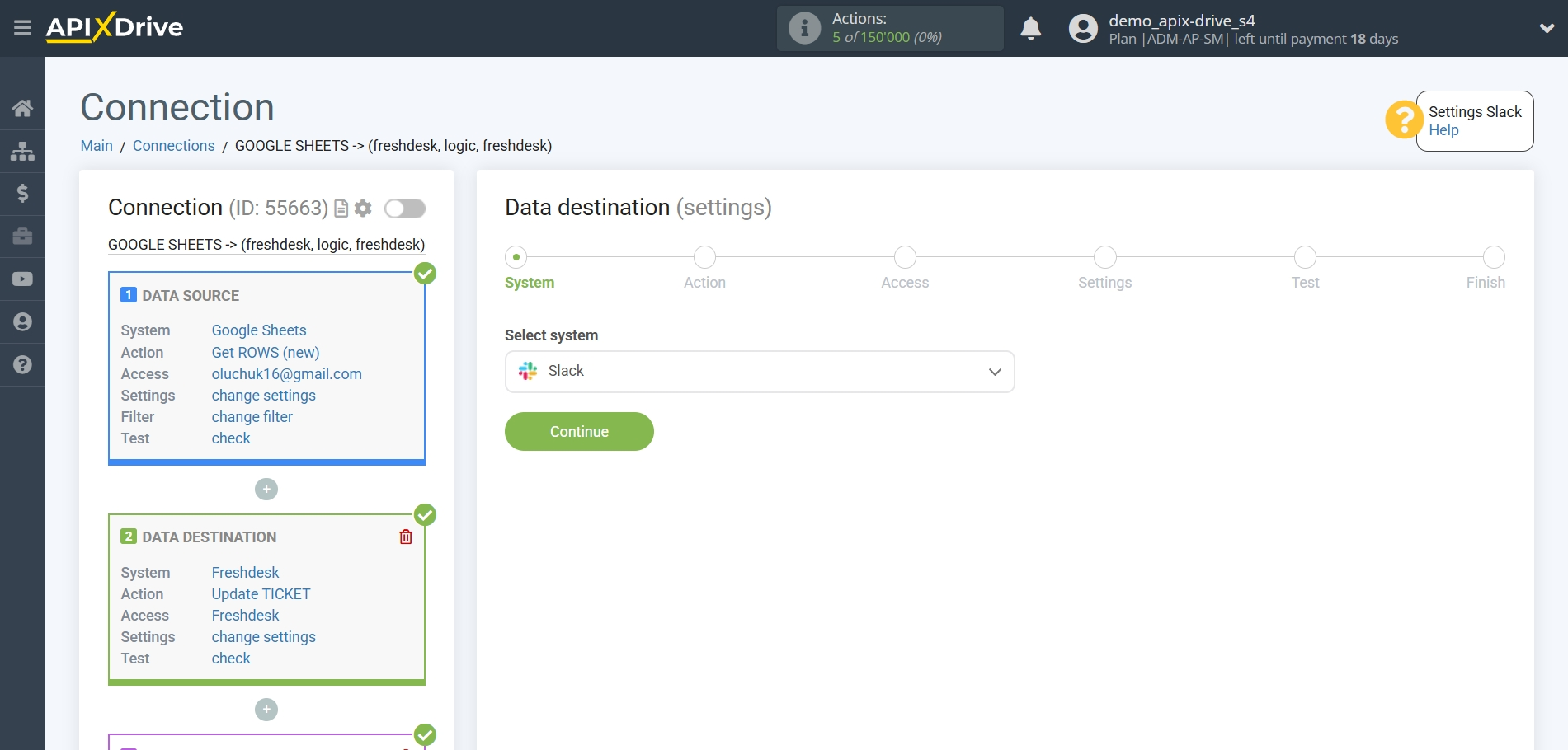 How to setup Freshdesk Update Ticket / Create Ticket | Selecting a Data Destination system