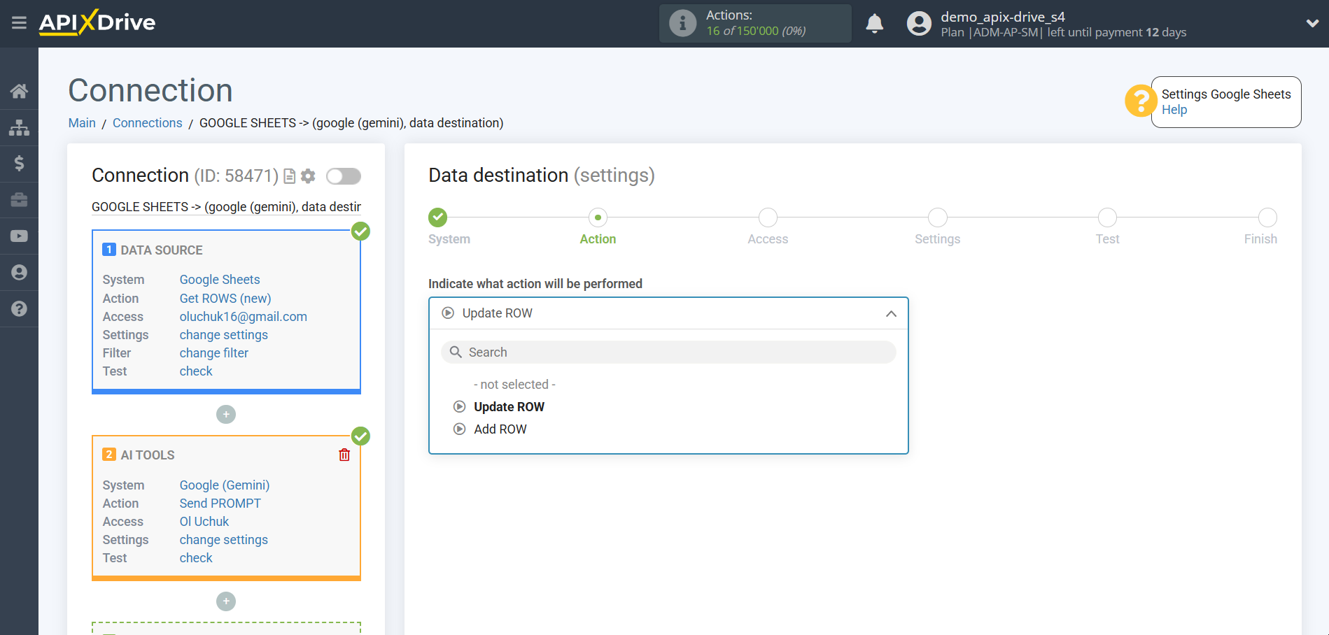 Setting up Gemini in Google Sheets | Action selection