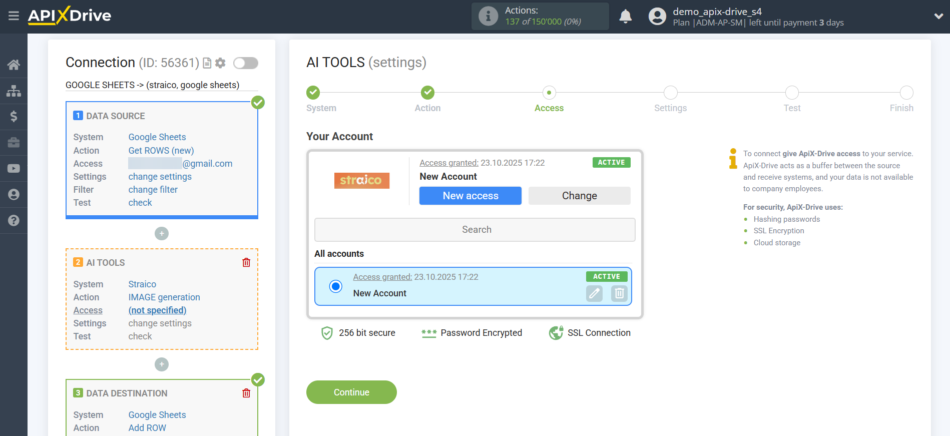 Setting up Straico in Google Sheets | Account selection Setting up Straico in Google Sheets | Account selection