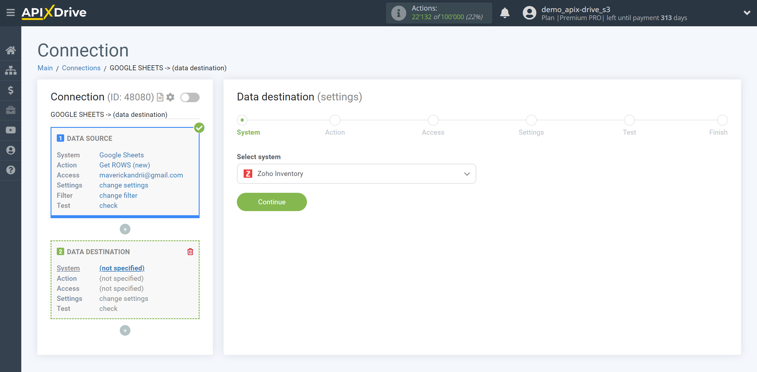 How to setup Zoho Inventory Change sales Order / Create sales Order | System selection a Data Destination