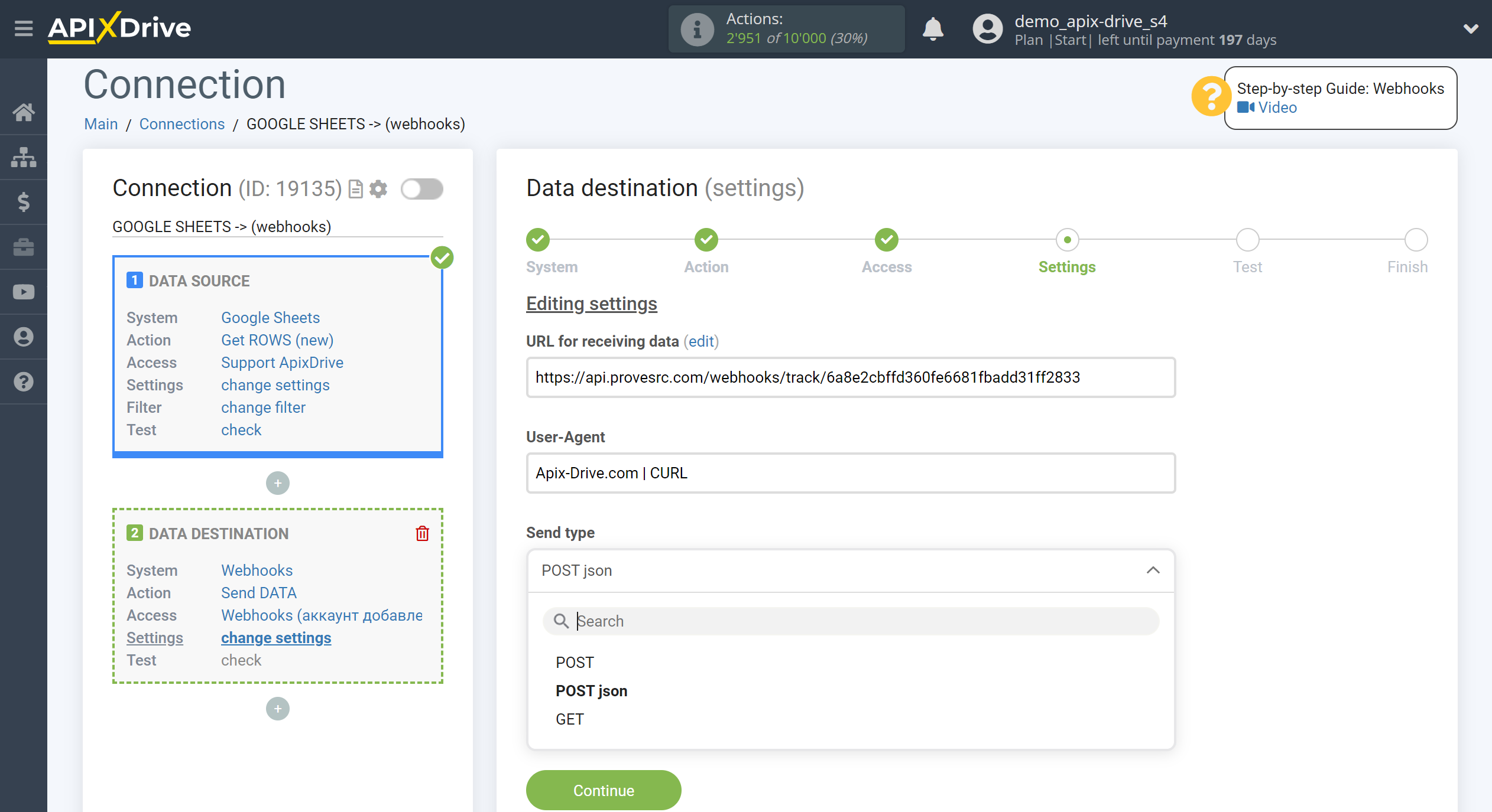 How to Connect Webhooks as Data Destination | Editing settings