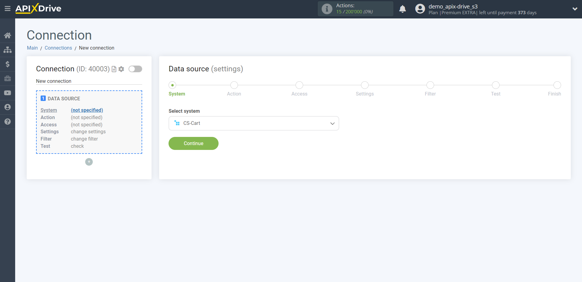 How to Connect CS-Cart as Data Source | System selection