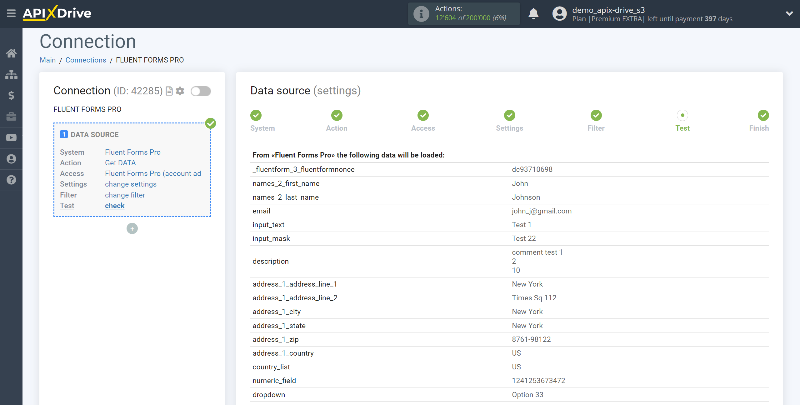 How to Connect Fluent Forms Pro as Data Source | Test Data