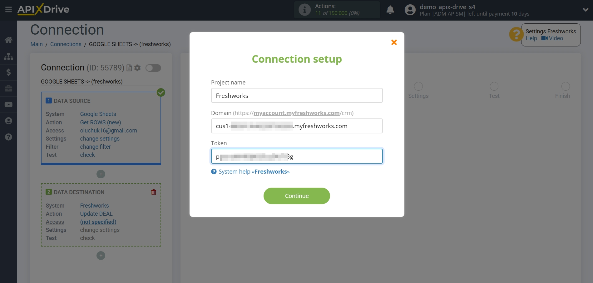 How to setup&nbsp;Freshworks Update Deal / Create Deal | Account connection