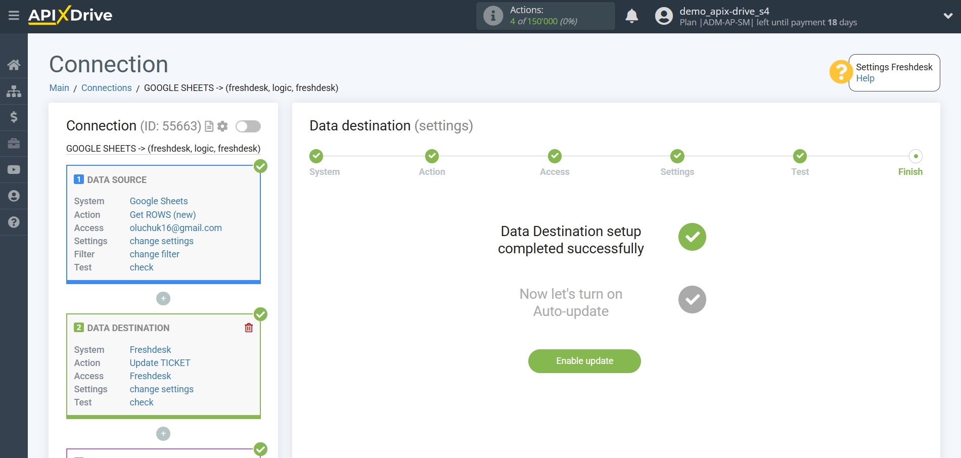 How to setup Freshdesk Update Ticket / Create Ticket | Completing setup