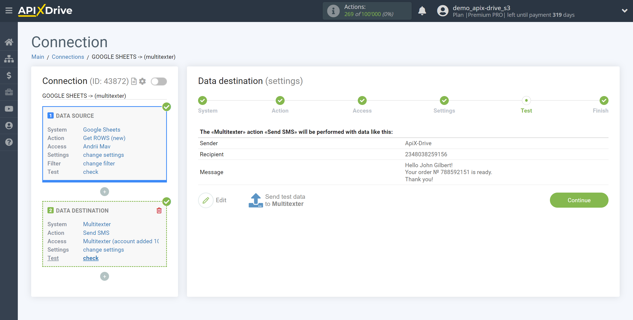 How to Connect Multitexter as Data Destination | Test data