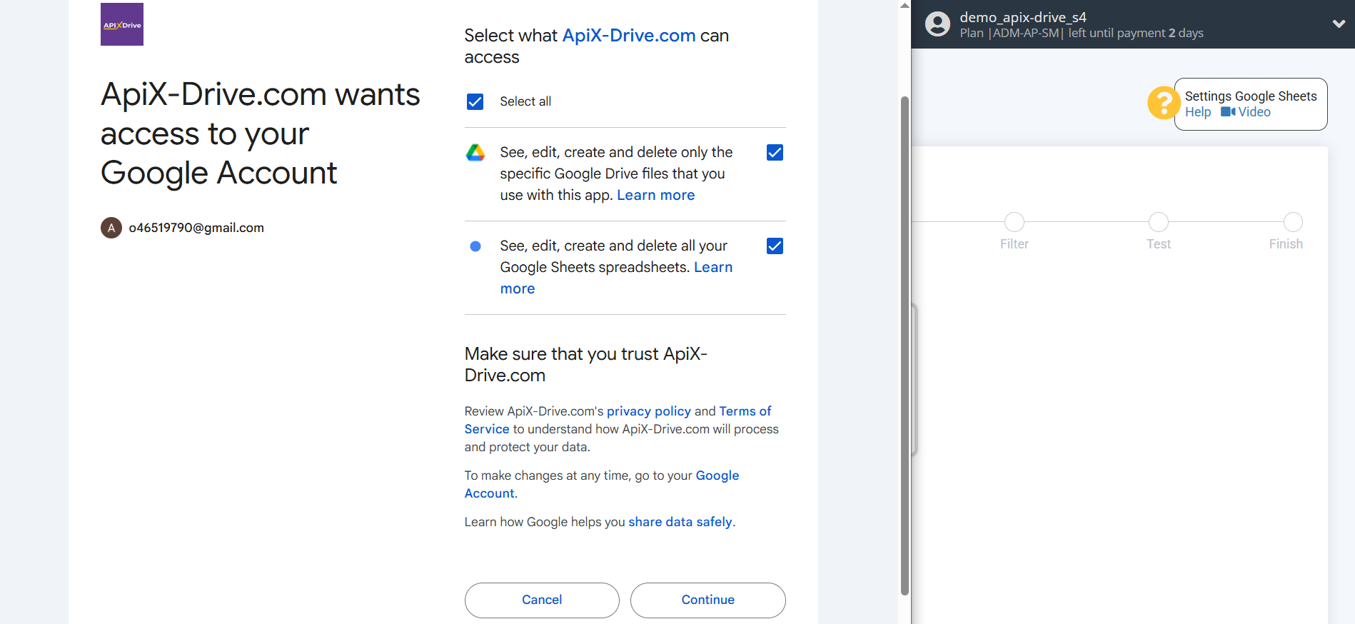 Setting up an ZeroBounce Item Search in Google Sheets | Select a Google account to connect Setting up an ZeroBounce Item Search in Google Sheets | Select a Google account to connect