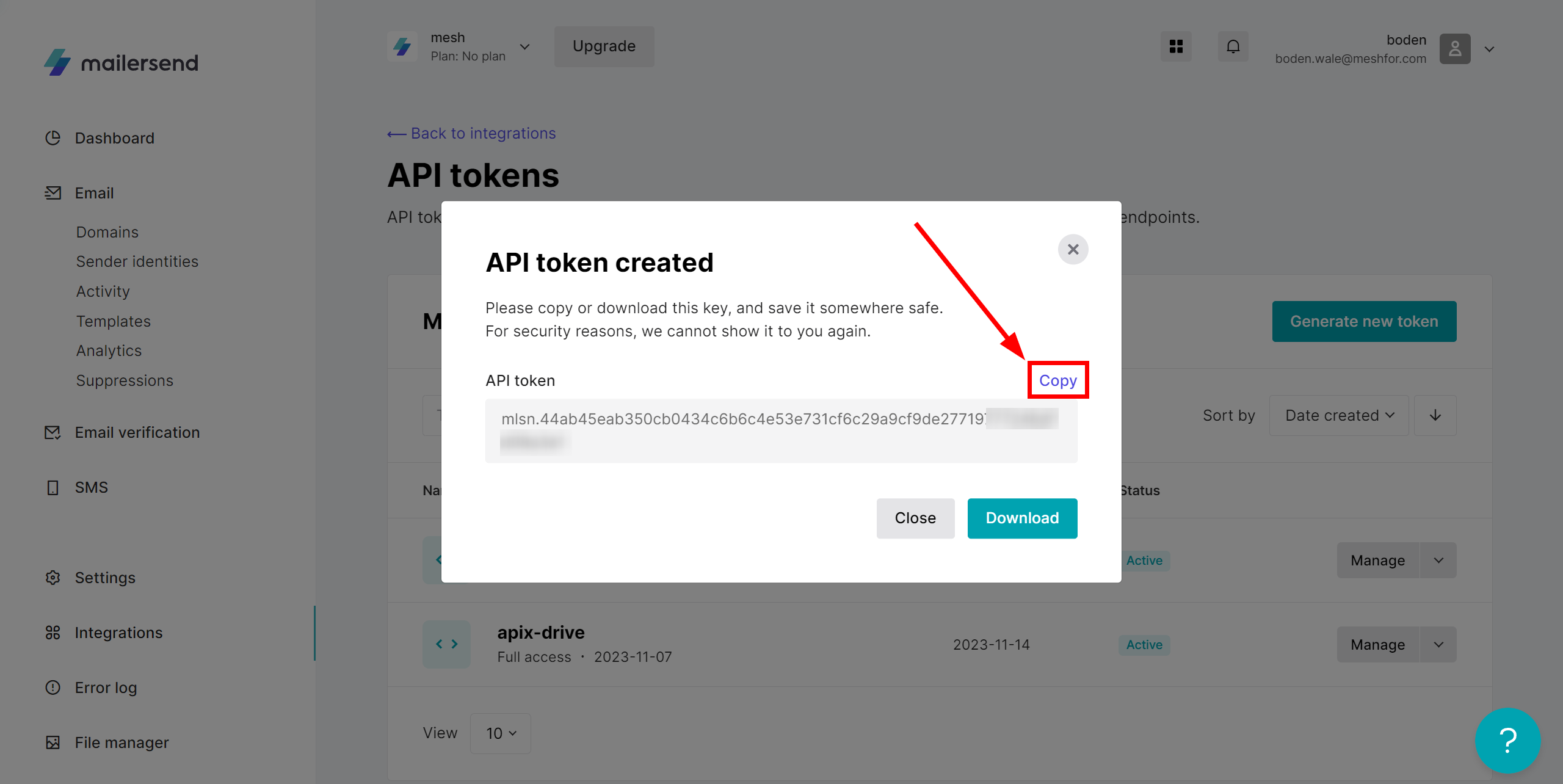 How to Connect MailerSend as Data Destination | API token in MailerSend account