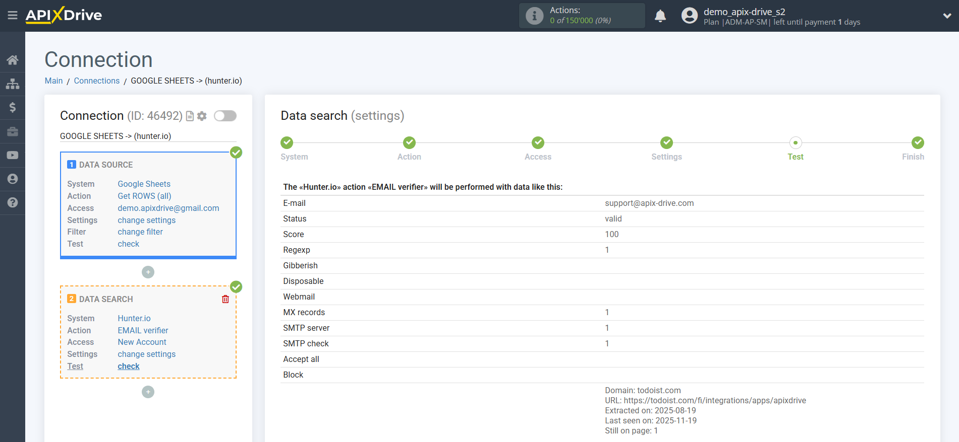Setting Search to Verification EMAIL Hunter.io in Google Sheets | Test data Setting Search to Verification EMAIL Hunter.io in Google Sheets | Test data