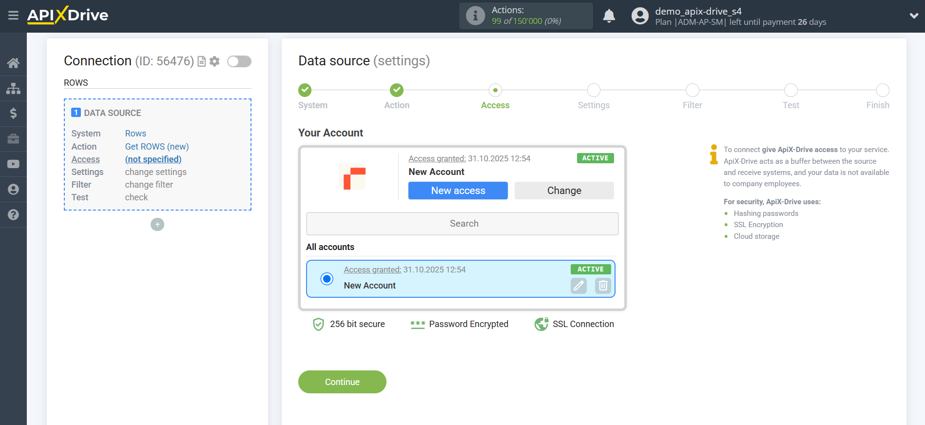 How to Connect Rows as Data Source | Account selection How to Connect Rows as Data Source | Account selection