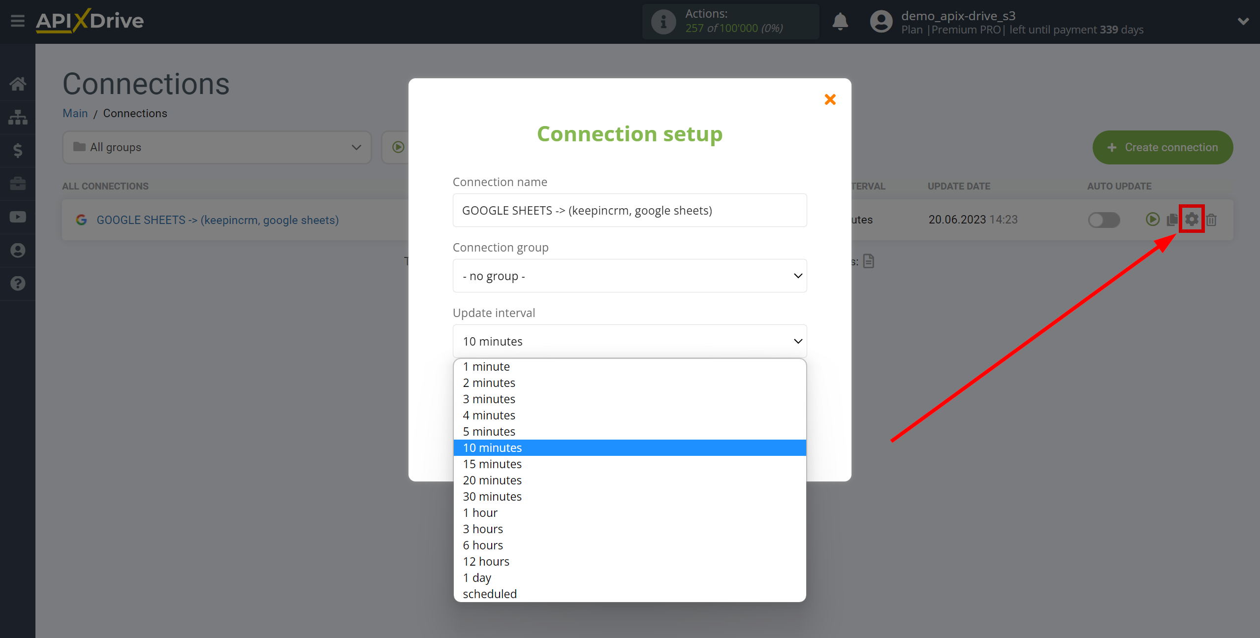 Setting up KeepinCRM Agreement Search in Google Sheets | Update interval