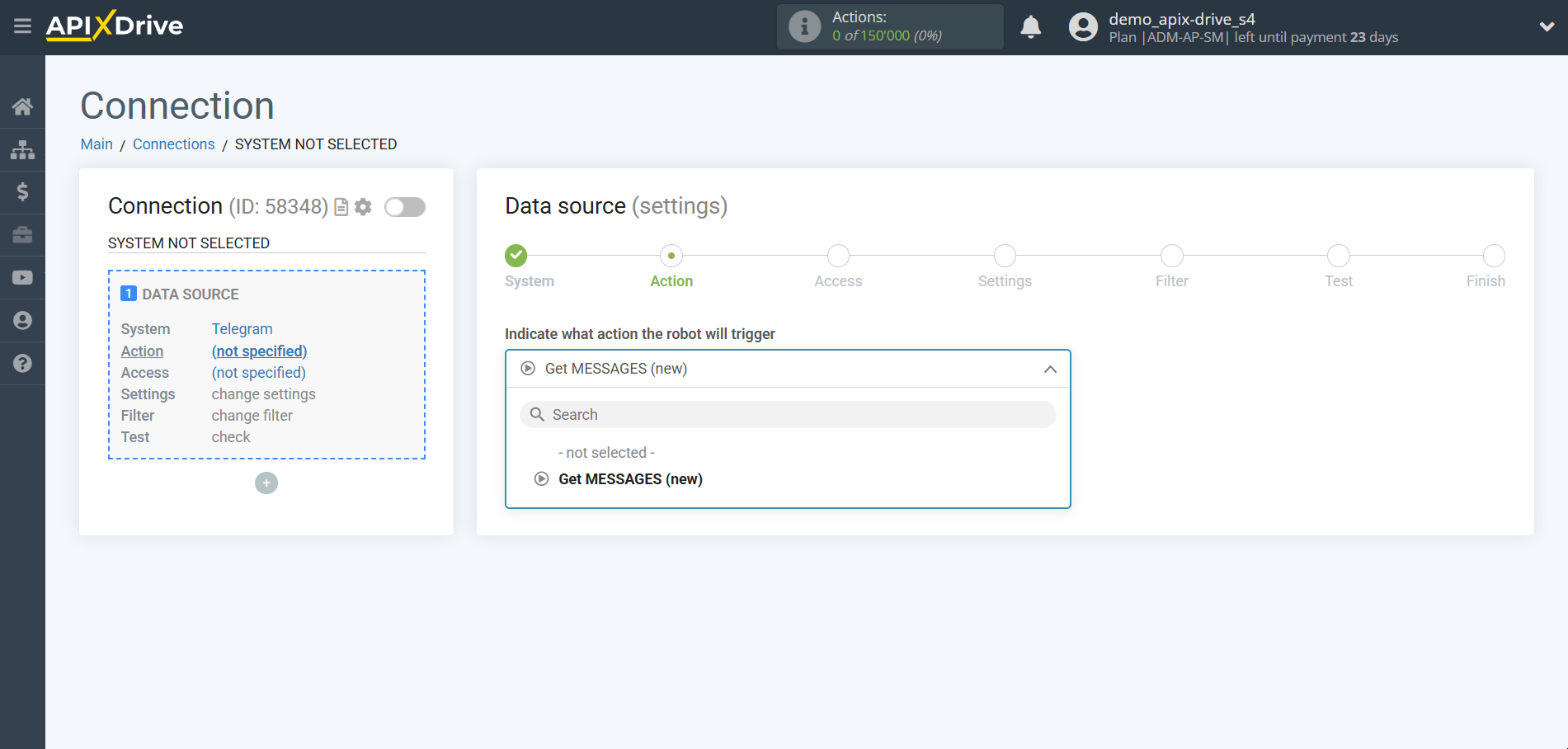 How to Connect Telegram as Data Source | Action selection How to Connect Telegram as Data Source | Action selection