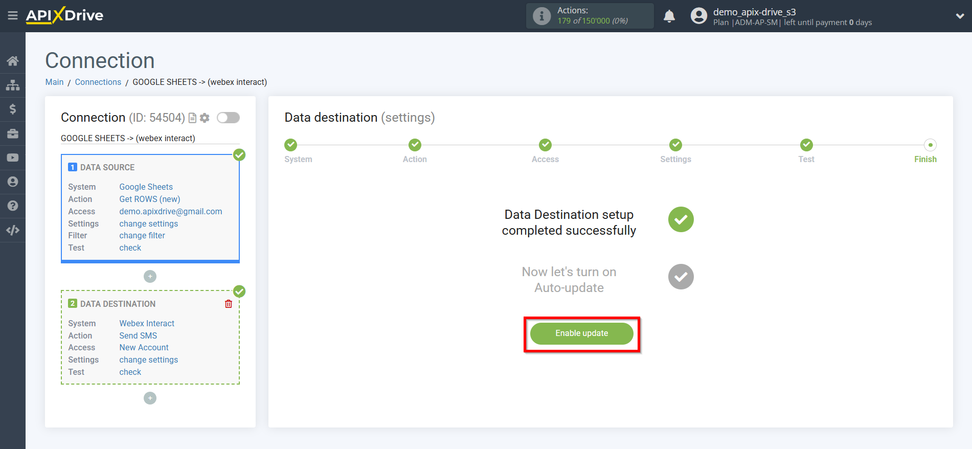 How to Connect Webex Interact as Data Destination | Enable auto-update