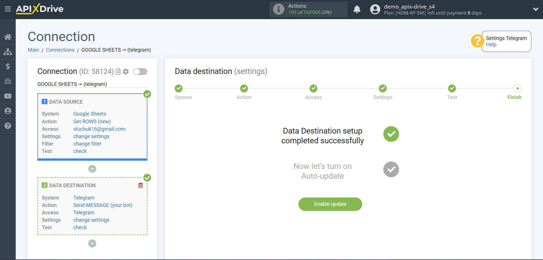 How to Connect Telegram as Data Destination | Enable auto-update