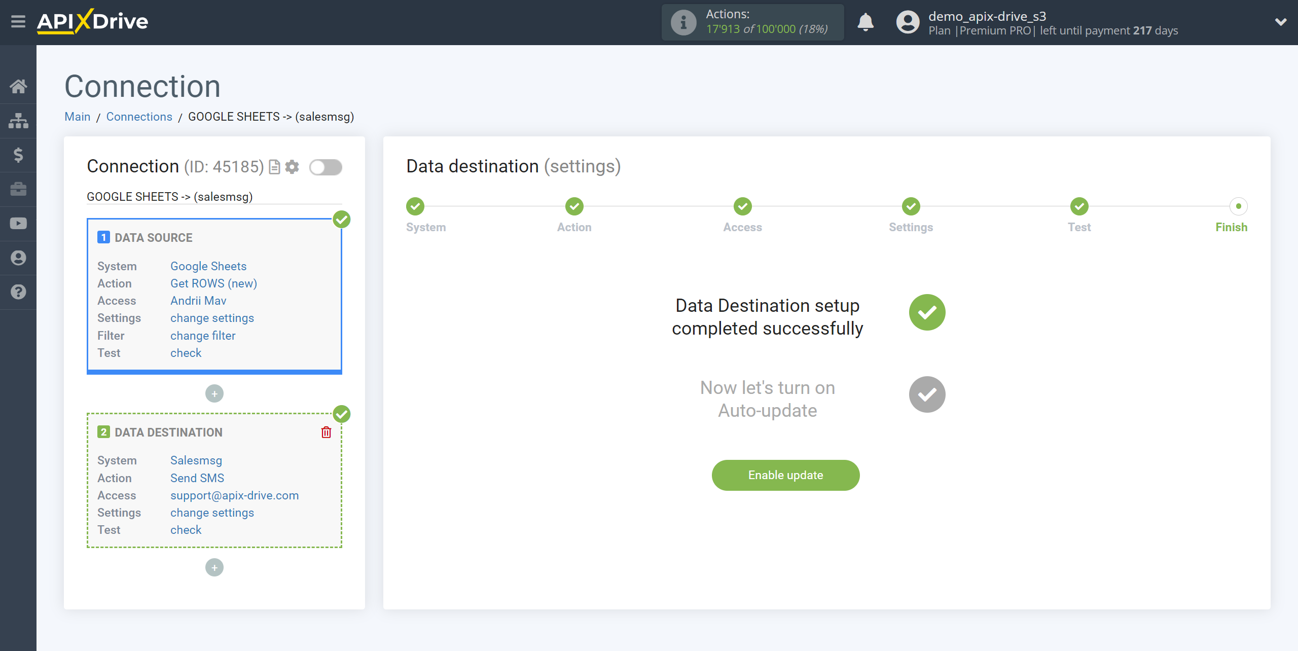 How to Connect Salesmsg as Data Destination | Go to enable auto-update