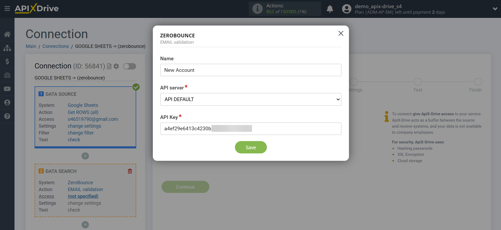How to Connect ZeroBounce as Data Source | Entering Access and Connection Data How to Connect ZeroBounce as Data Source | Entering Access and Connection Data
