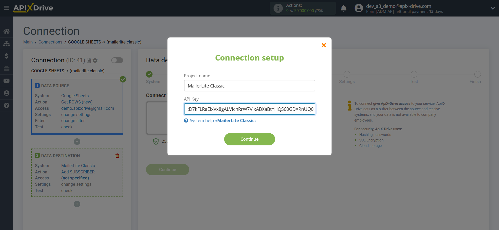 How to Connect MailerLite Classic as Data Destination | Account connection