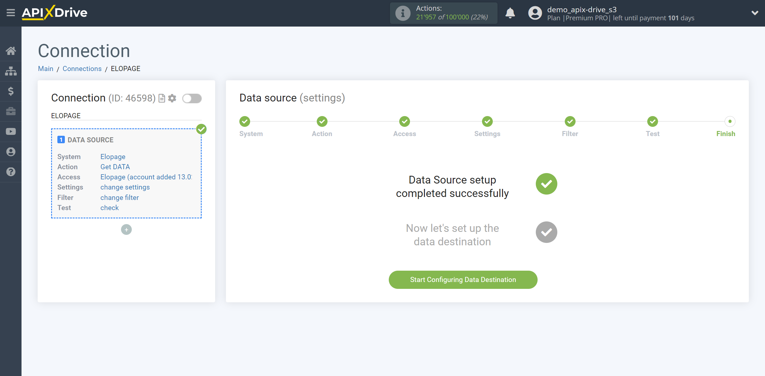 How to Connect Elopage as Data Source | Go to the Data Destination setup